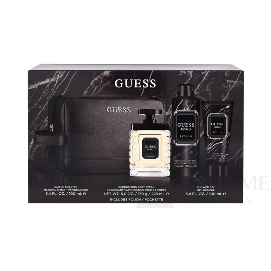 Guess Uomo Eau De Toilette 3Pcs Gift Set with Pouch For Men